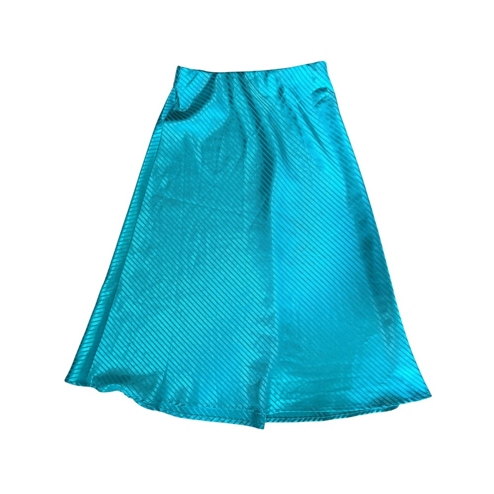 Code Mode Turquoise Blue Striped Satin Midi Skirt Paris Fashion Week Style‎ S